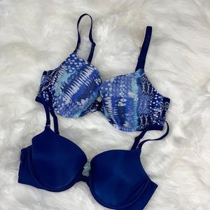 *VICTORIAS SECRET* Lot of 2 Lined Demi Bras 38C Front Hook Mediterranean